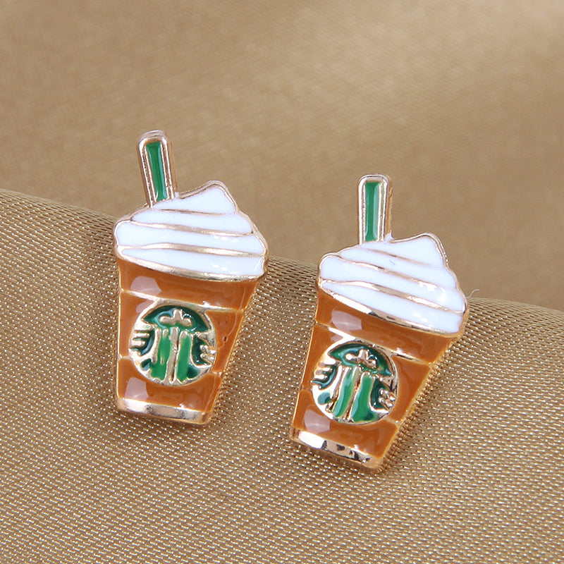 Blended Frozen Coffee Stud Earrings For Pierced Ears - Fashion Jewelry